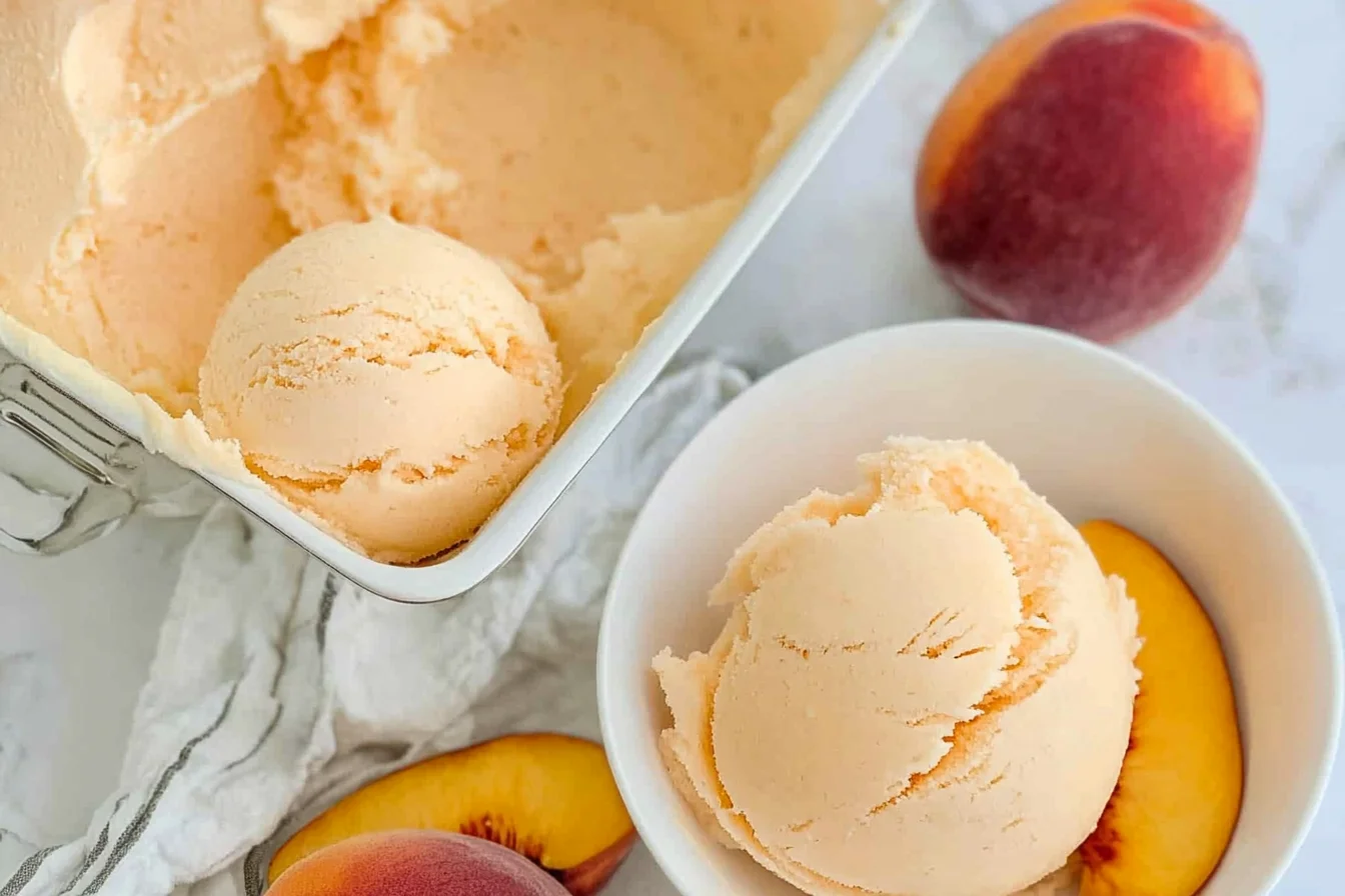 Two Ingredient Peach Sherbet Recipe - Tasty Recipes Chef